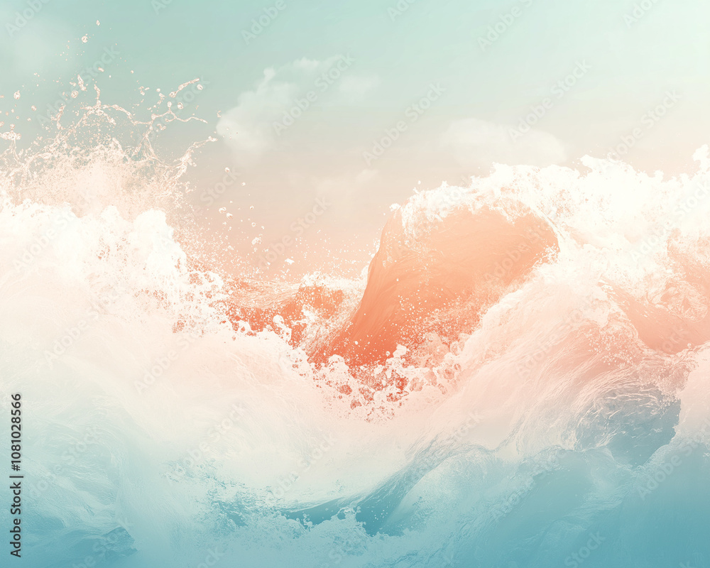 Fototapeta premium Abstract Splash Effect in Sky Blue and Terra Cotta: Light and Earthy Outdoor Design