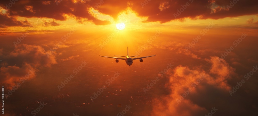 Sunset Flight: Airplane Soaring Above Golden Clouds Sunset Flight: Airplane Soaring Above Golden Clouds