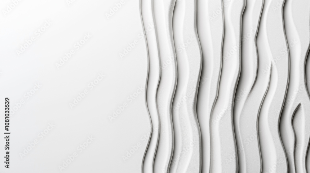 Abstract three-dimensional white wavy pattern on a wall creating a modern and textured surface with flowing curves and shadows Abstract three-dimensional white wavy pattern on a wall creating a modern and textured surface with flowing curves and shadows