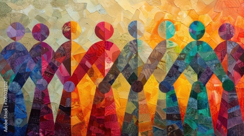 An abstract illustration of a diverse group of people holding hands, symbolizing unity, community, and togetherness.