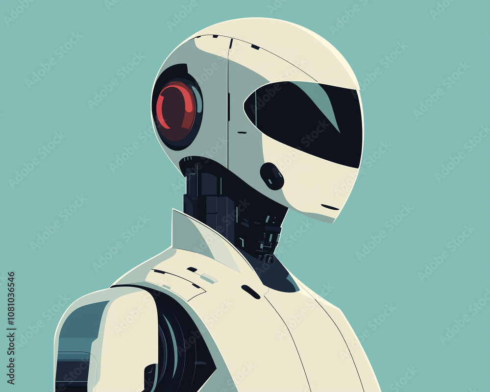 Lovely Minimalist Robot Diplomat on a Cerulean Background, Elegant Technological Charm Lovely Minimalist Robot Diplomat on a Cerulean Background, Elegant Technological Charm