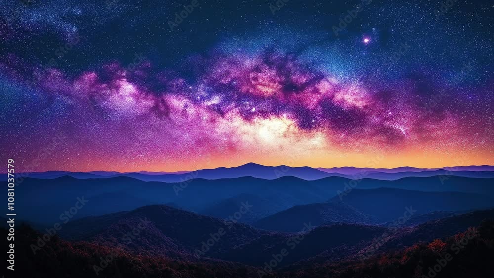 A galaxy spiral over mountains and trees. Loop animation A galaxy spiral over mountains and trees. Loop animation