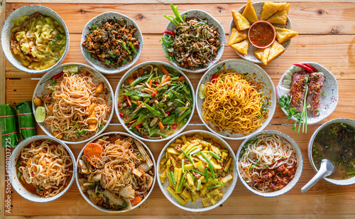 A variety of Tai Yai food is served on the table inside the restaurant and Tai Yai food is considered healthy because most of the ingredients are from beans and vegetables it is not heavily seasoned.