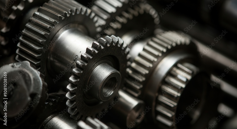 Close-up of intricate metal gears machinery components