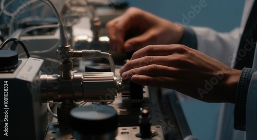 Scientist adjusting equipment in modern laboratory