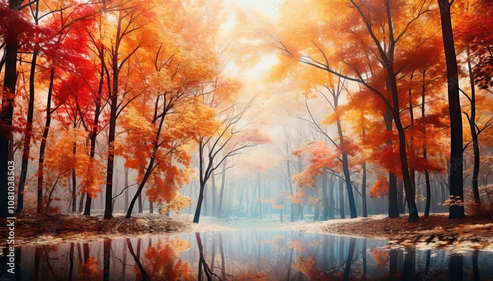 Autumn Forest Reflection - AI generated Autumn Forest Reflection - AI generated