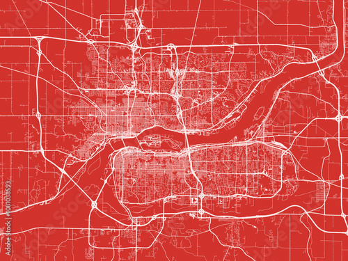 Christmas Map of Davenport Iowa, USA in Snowy White on Festive Red Background. photo