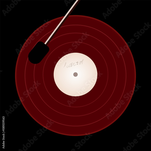 vinyl disc on black music card, flayer, music 80, record, vintage