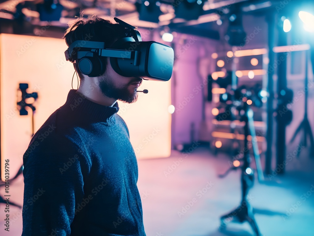 Virtual reality developer creating an immersive VR world Virtual reality developer creating an immersive VR world