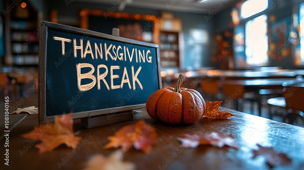 Thanksgiving Break Sign -0 Classroom - school - education - class - students - holiday - vacation - decorated - empty pumpkins