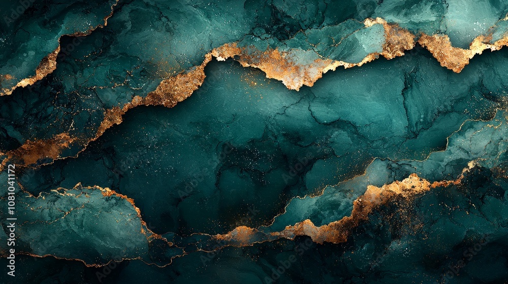 Abstract artwork featuring teal and gold marbling patterns. Abstract artwork featuring teal and gold marbling patterns.