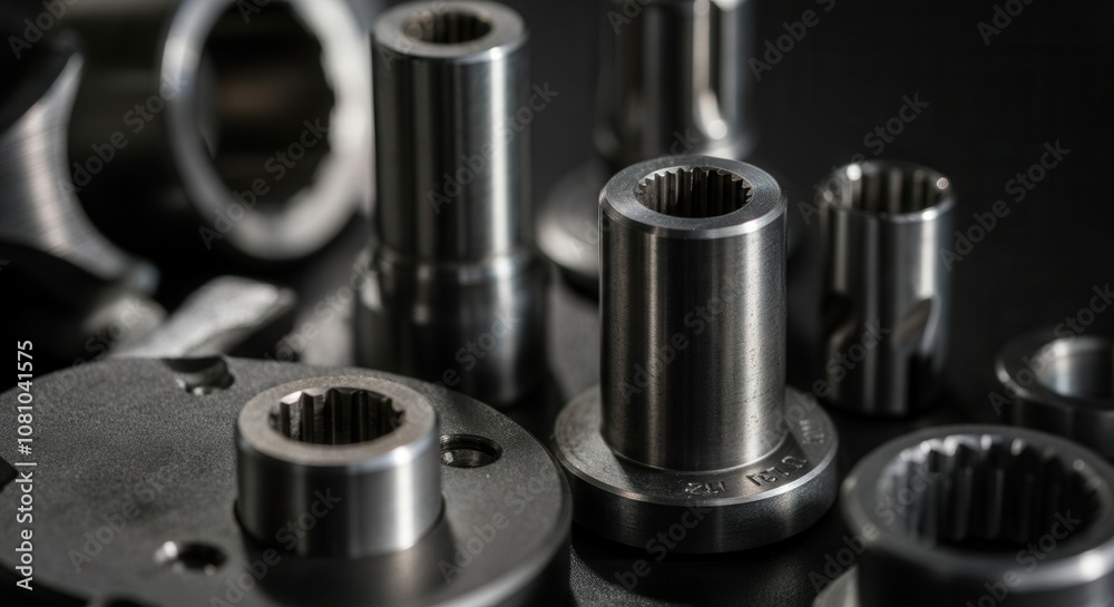 Precision engineering gears machine components on dark background Precision engineering gears machine components on dark background