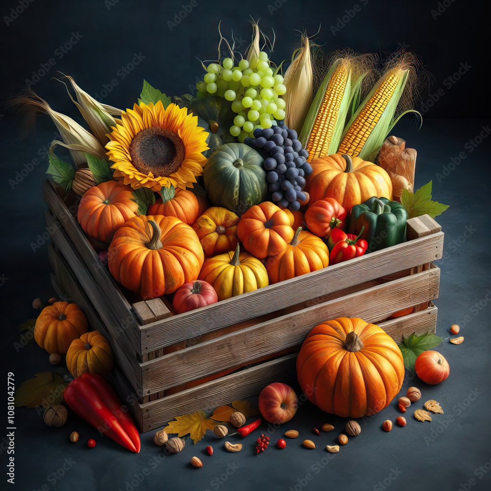 Wooden crate full of vegetables, AI generated Wooden crate full of vegetables, AI generated