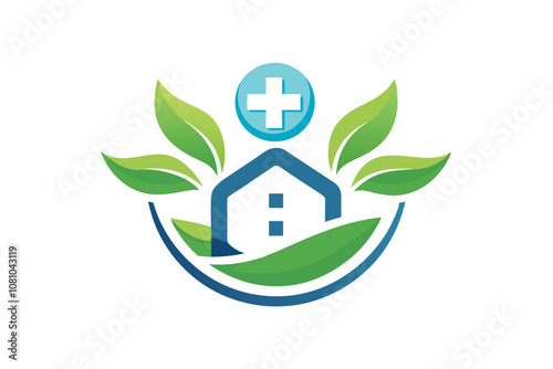 This design features a modern and minimalist hospital logo emphasizing health through nature-inspired elements, A clean and minimalist design for a hospital logo with a focus on wellness
