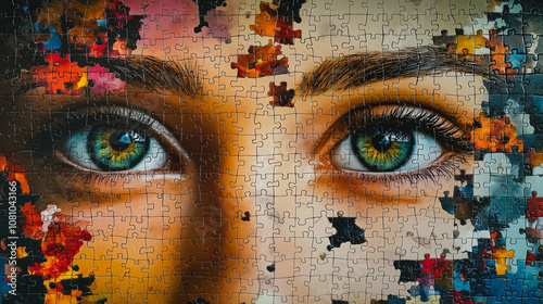 Puzzle of the eyes of a beautiful woman. photo