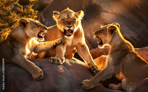 Lioness fighting between each other - Wildlife photo photo