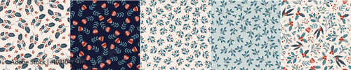 Floral seamless pattern design, hand drawn set of digital paper, wallpaper, reapeating vector background with elegant cute flowers and floral branches. photo