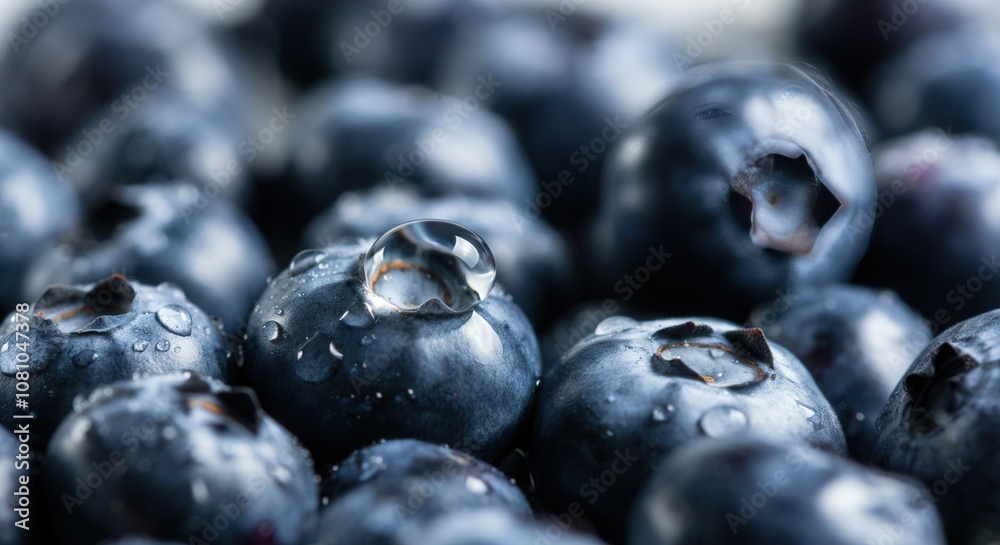 Fresh blueberries with water droplets close-up Fresh blueberries with water droplets close-up