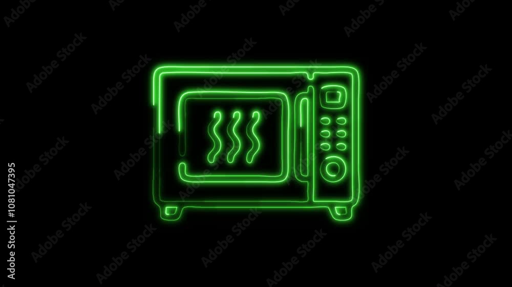 Glowing Microwave Icon and Symbol in HD Video Neon Animation on Black Background Glowing Microwave Icon and Symbol in HD Video Neon Animation on Black Background