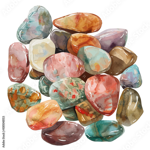A watercolor vector of a set of andesine stones, isolated on a white background. Andesine stones vector.