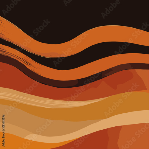 Nature-inspired wallpaper with organic streaks in burnt sienna and warm orange on earthy brown, trendy pattern, textile applications, modern style, interior decor.