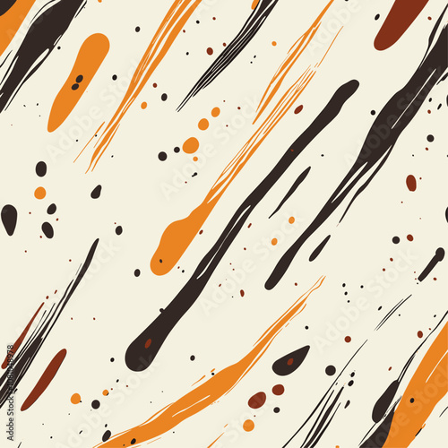 Trendy pattern in warm orange and brown streaks, organic design on muted cream backdrop, nature-inspired wallpaper and textile vector illustration.