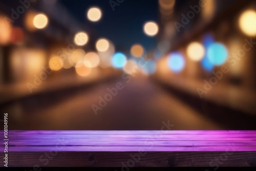 Obraz na płótnie Empty wooden table in front of blurred cafe bar or restaurant. Abstract lights bokeh background, front view, free space for your product. w salonie