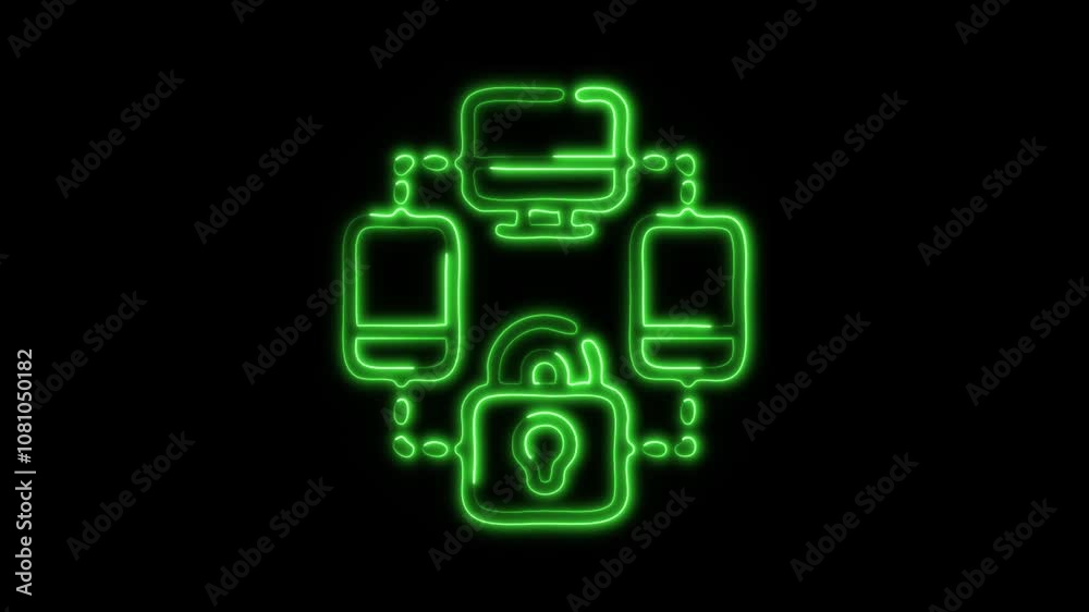 Glowing Multi Device Icon and Symbol in HD Video Neon Animation on Black Background Glowing Multi Device Icon and Symbol in HD Video Neon Animation on Black Background
