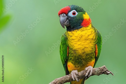 Fiery-shouldered conure perched on a branch, displaying vibrant plumage
