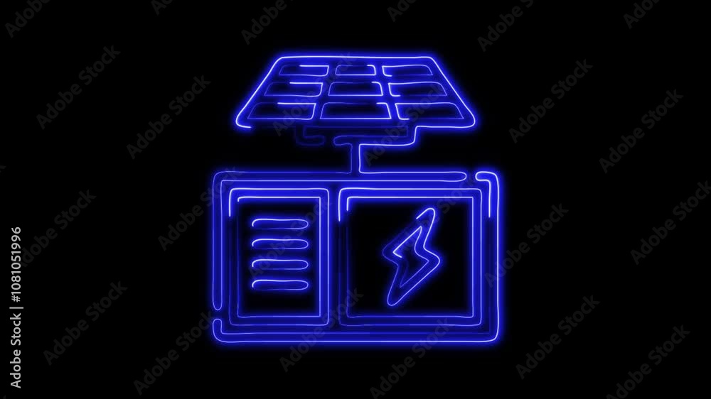 Glowing Solar Panel Icon and Symbol in HD Video Neon Animation on Black Background Glowing Solar Panel Icon and Symbol in HD Video Neon Animation on Black Background