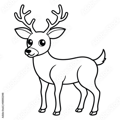 Cartoon deer illustration, black and white line art, for children's coloring book