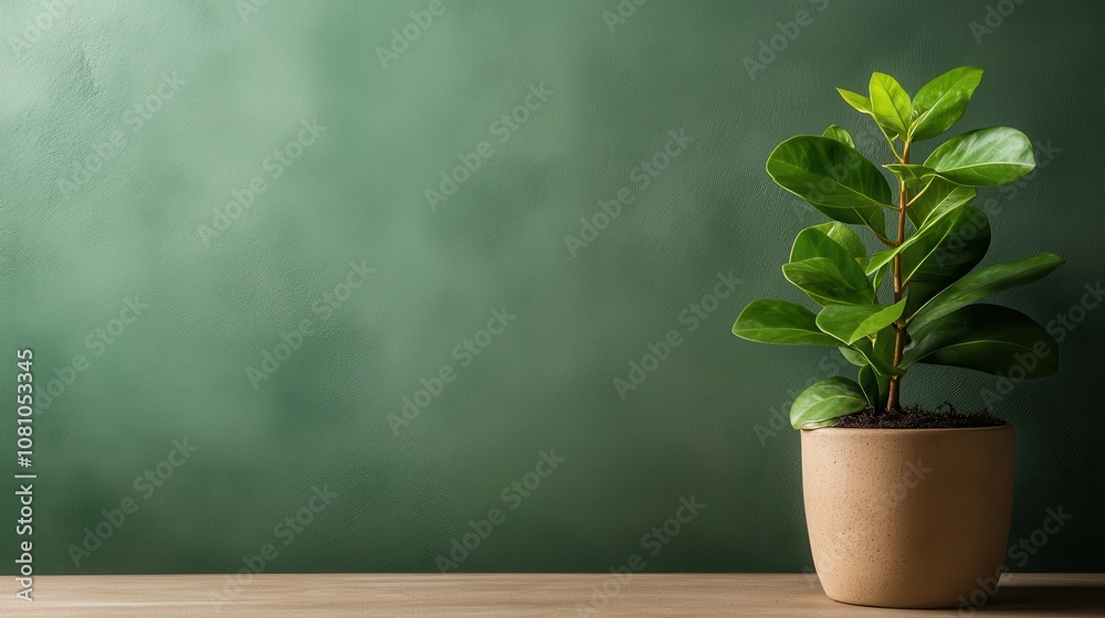 A lone vibrant green potted plant pops against a textured green wall, showcasing a minimalist style fitting modern interior decoration trends. A lone vibrant green potted plant pops against a textured green wall, showcasing a minimalist style fitting modern interior decoration trends.