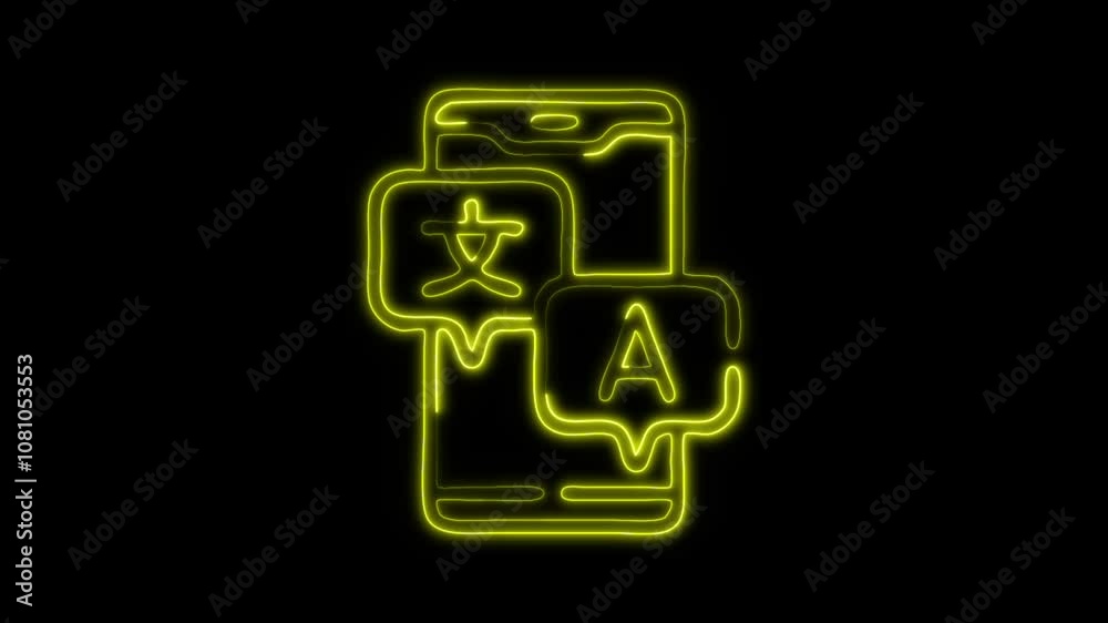 Glowing Translation Icon and Symbol in HD Video Neon Animation on Black Background Glowing Translation Icon and Symbol in HD Video Neon Animation on Black Background