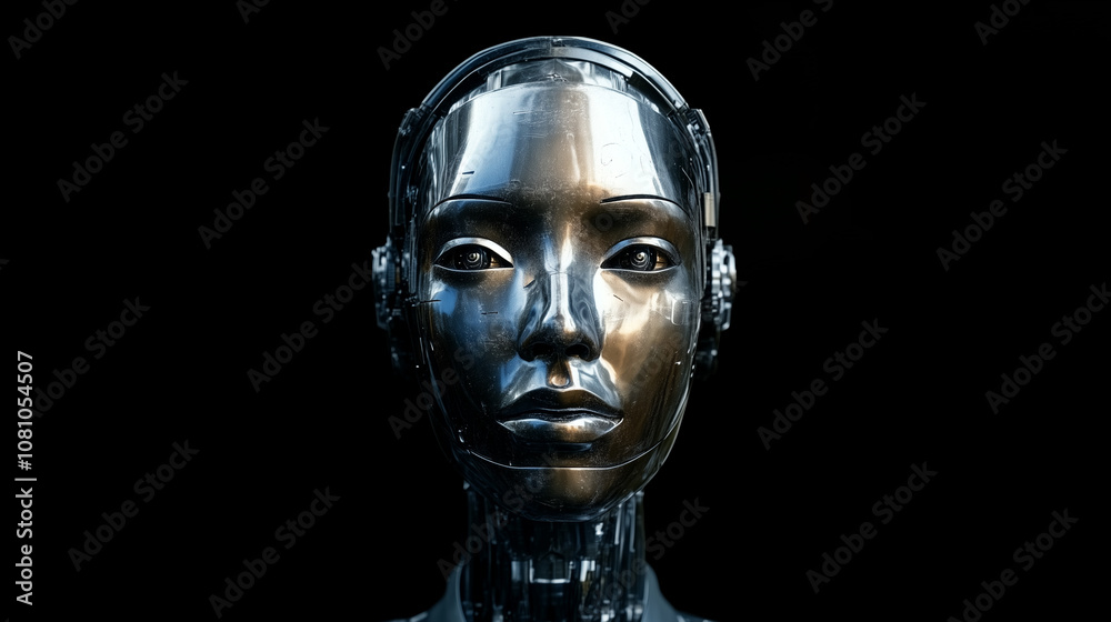 A Striking Side Portrait Revealing the Intricate Details of a Futuristic Robot's Head Against a Dark Background in a Minimalist Setting
