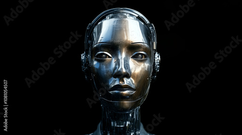 Obraz na płótnie A Striking Side Portrait Revealing the Intricate Details of a Futuristic Robot's Head Against a Dark Background in a Minimalist Setting w salonie