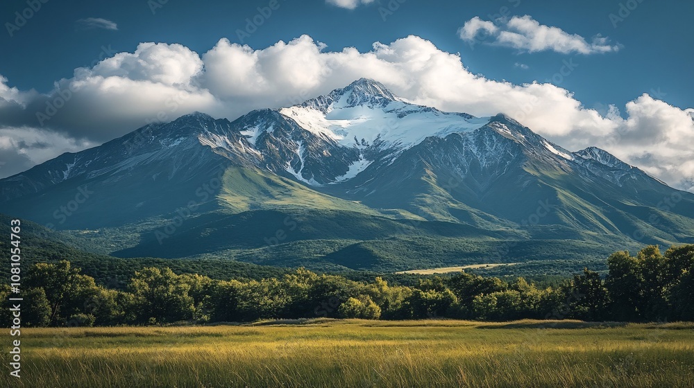 Fototapeta premium Peak Majesty: Snowcapped Mountain Range Panorama