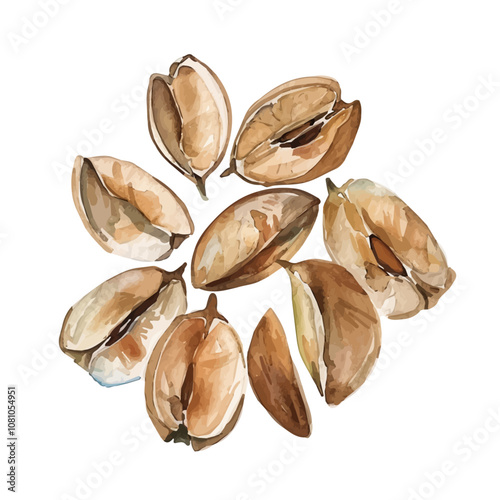 A watercolor of a set of apple seeds, isolated on a white background. Apple seeds vector.