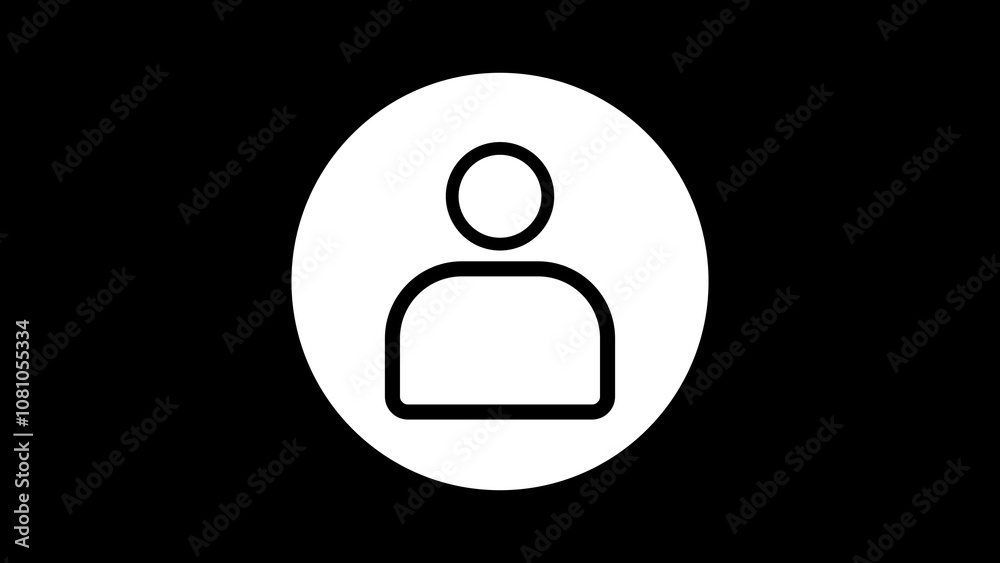 Profile icon centered on a white circle with a solid black background for a bold, minimalist design. Profile icon centered on a white circle with a solid black background for a bold, minimalist design.