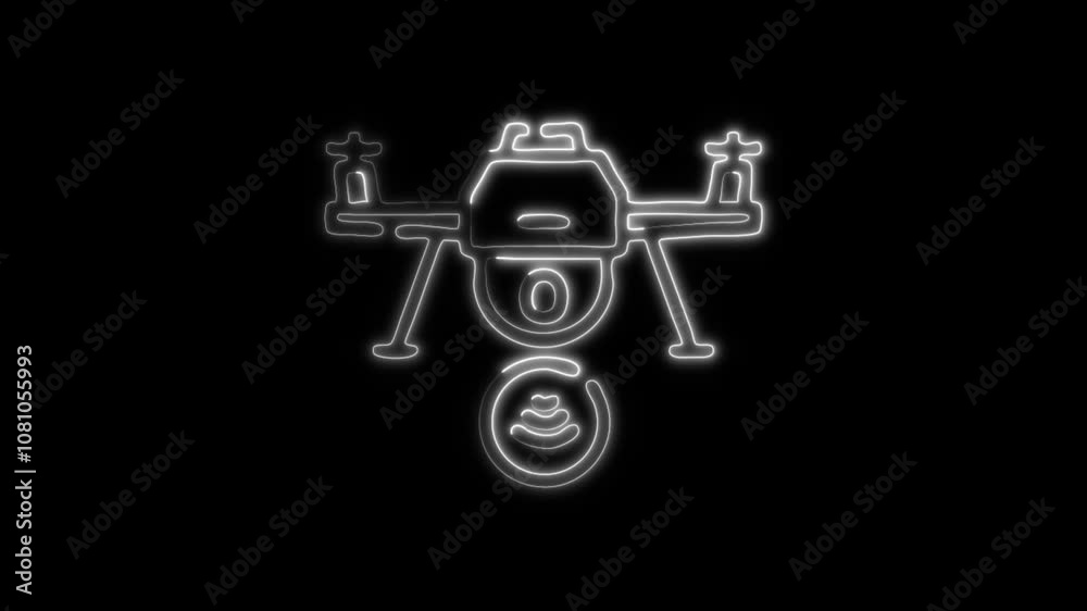Glowing Drone Icon and Symbol in HD Video Neon Animation on Black Background