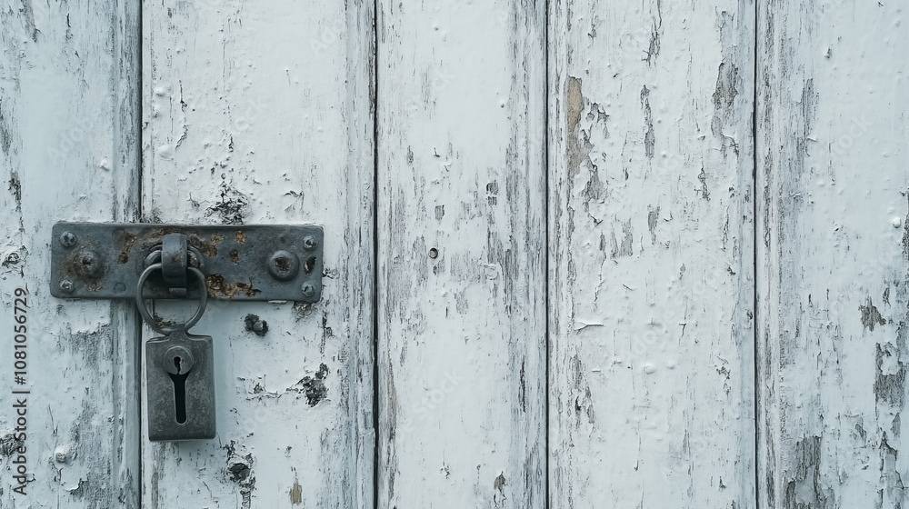 A metal door handle and lock are visible in a close-up shot of a white wooden door. A metal door handle and lock are visible in a close-up shot of a white wooden door.