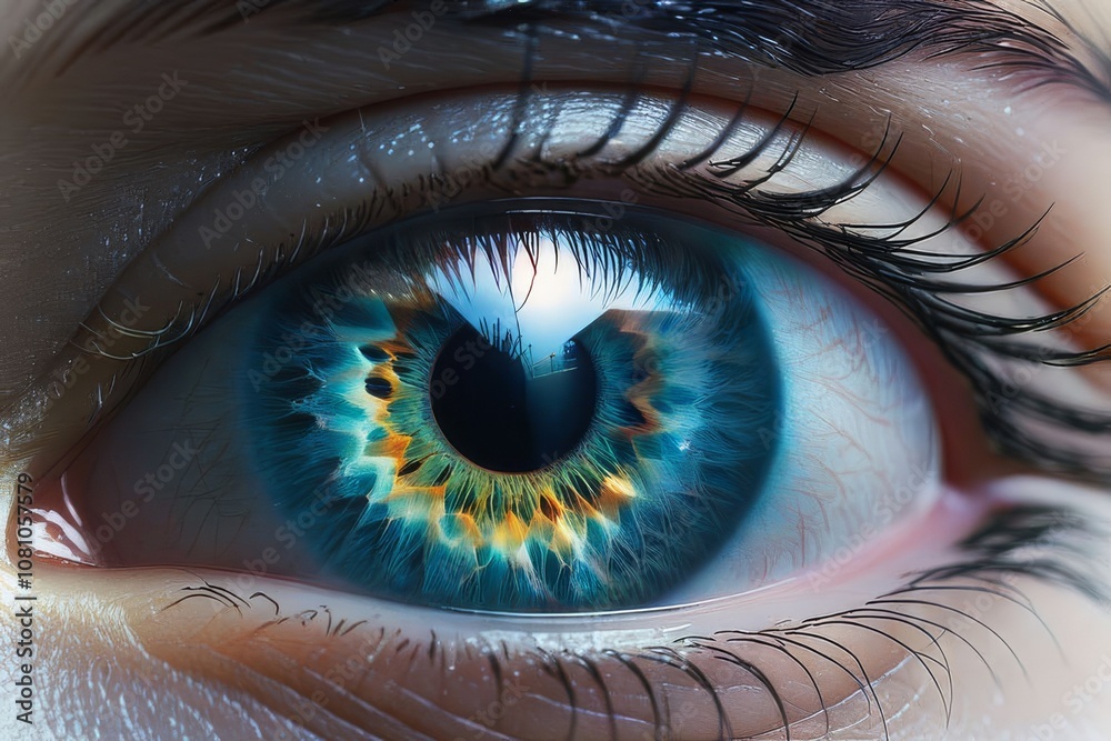 Macro shot of brown eye at sunset.