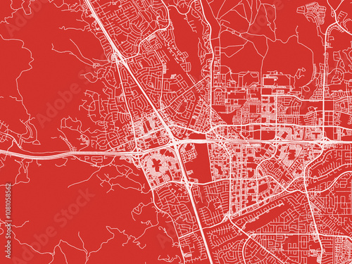 Christmas Map of Dublin  California, USA in Snowy White on Festive Red Background. photo