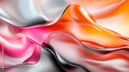 Wallpaper Mural A lively abstract concept with swirling smooth glossy textures in bold pink, orange, and silver tones, resembling a modern piece of fluid artistry. Torontodigital.ca