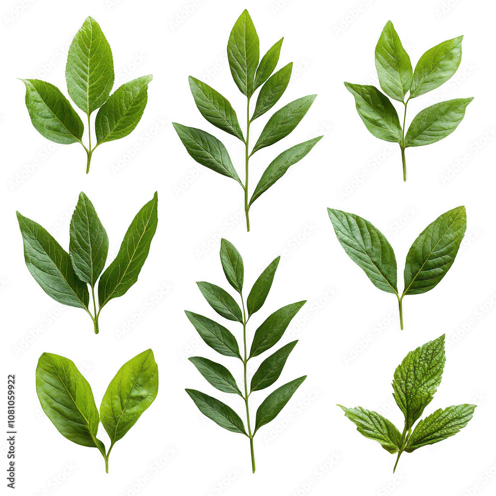 A Set Of green leaves Isolated On Transparent Background A Set Of green leaves Isolated On Transparent Background