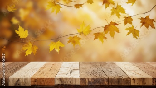 Obraz na płótnie Wooden Table with Autumn Background w salonie