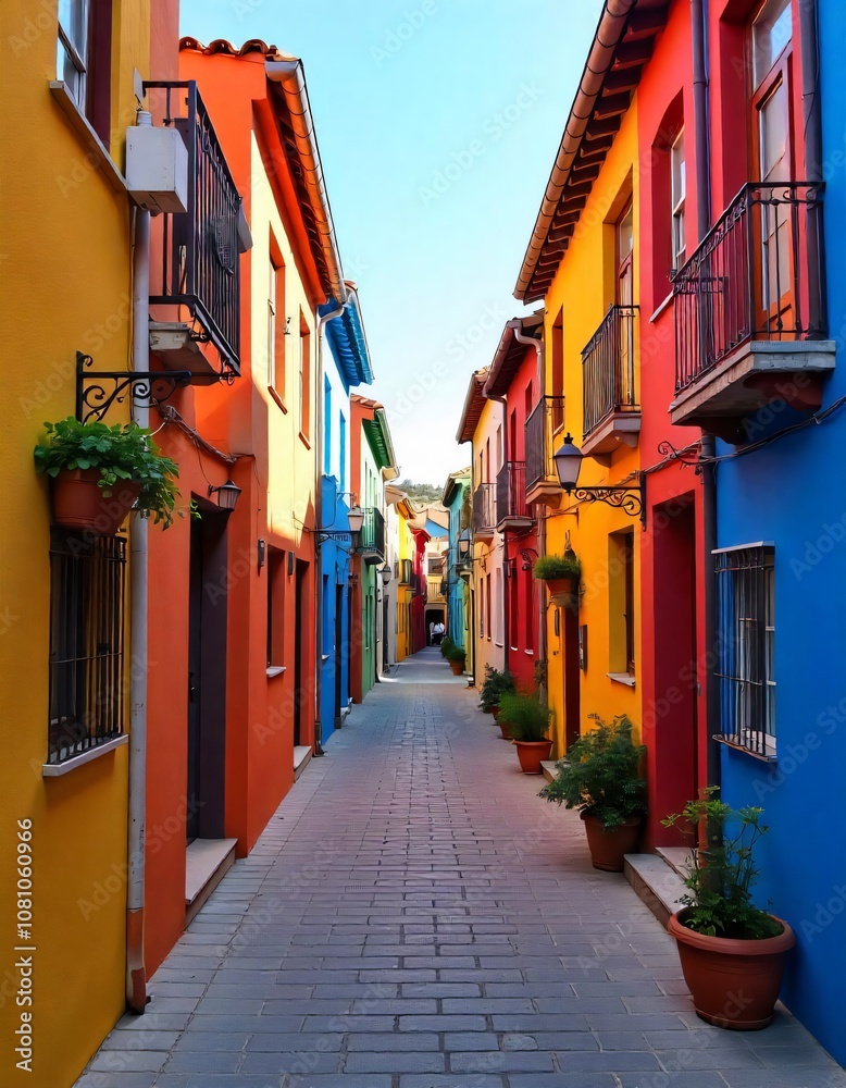 Fototapeta premium a street with a colorful buildins.