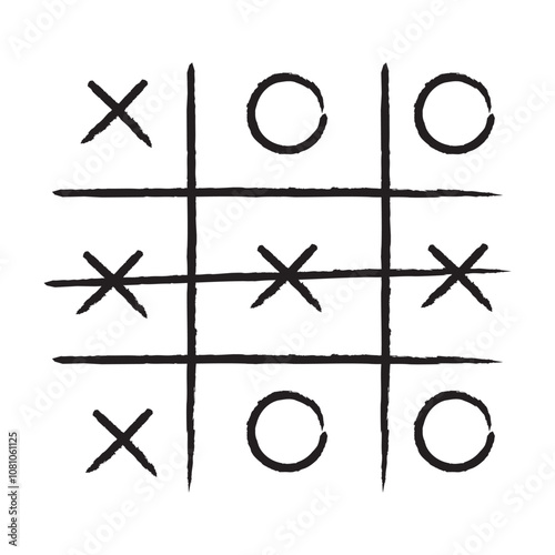 Tic tac toe. Hand drawn sketch tic tac toe kids game. X-O children game set. Win in tictactoe. Vector doodle illustration on white background.