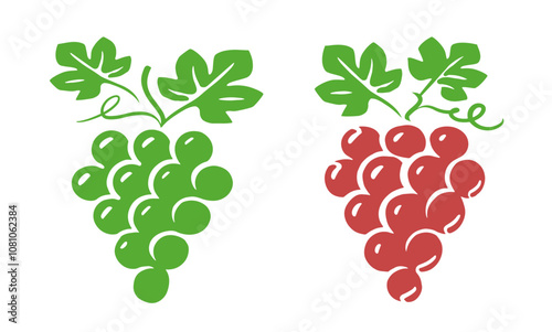 Set of bunches of grapes with leaves.Vine, grapevine simple symbol for a wine or juice label