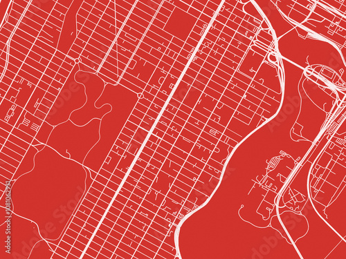 Christmas Map of East Harlem  New York, USA in Snowy White on Festive Red Background.