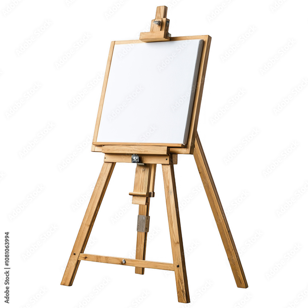 A Wooden easel with a white canvas Isolated On Transparent Background A Wooden easel with a white canvas Isolated On Transparent Background